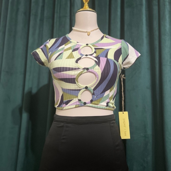 Paper Tee Multicolor Geometric Crop Top - Picture 1 of 4